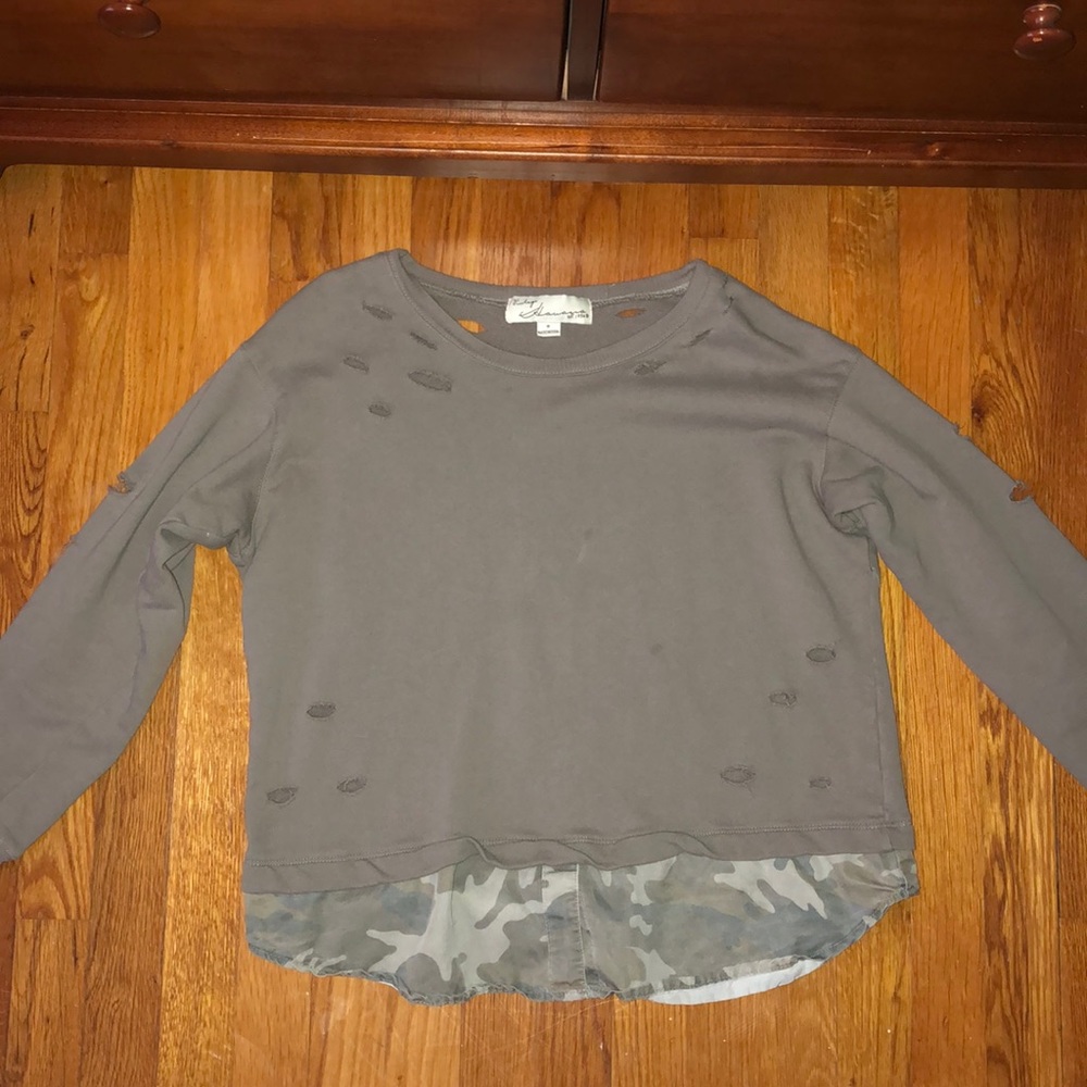 Green Camo Ripped Sweater Top